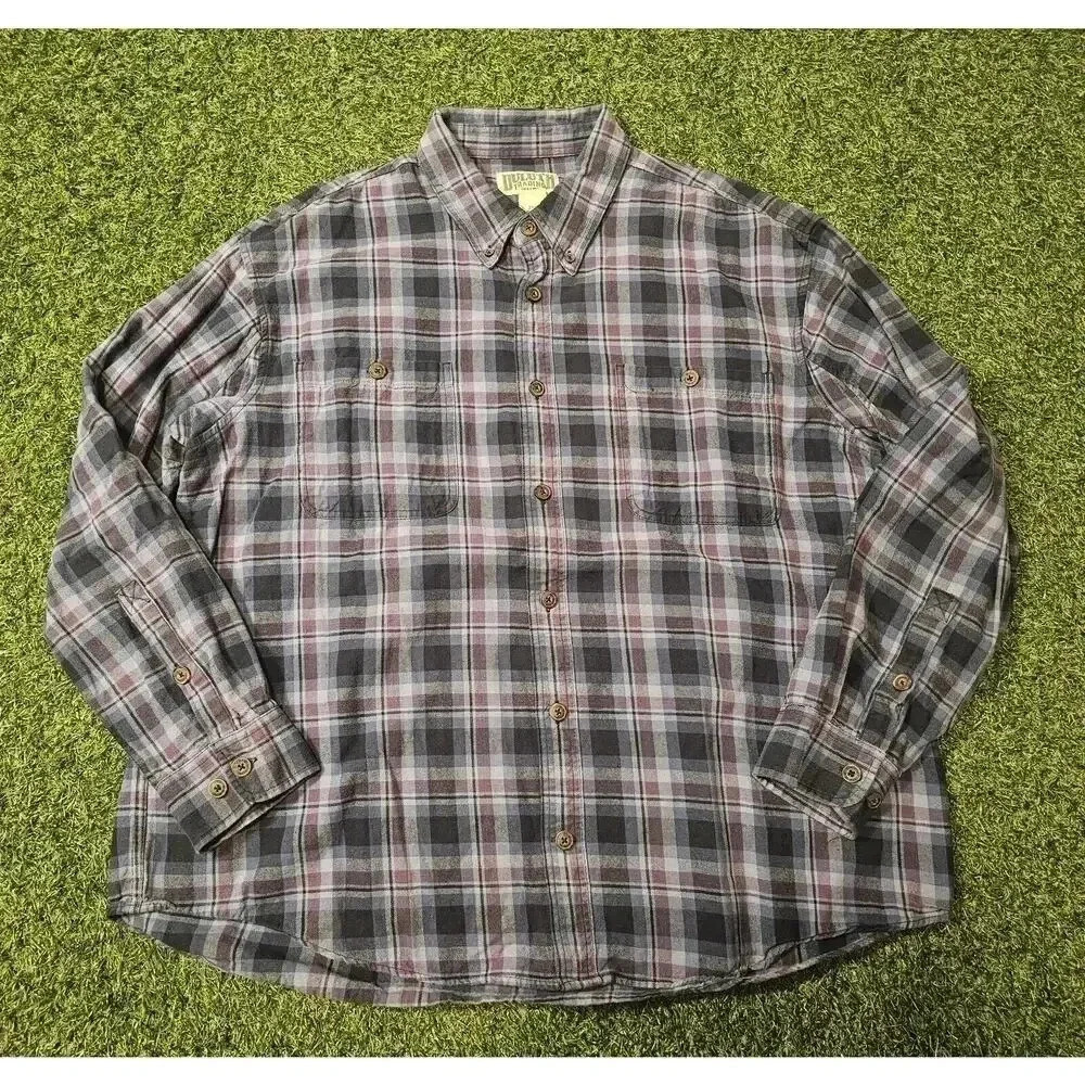 Duluth Trading Co Shirt Mens 2XL Long Sleeve Plaid Button Up Red Blue
